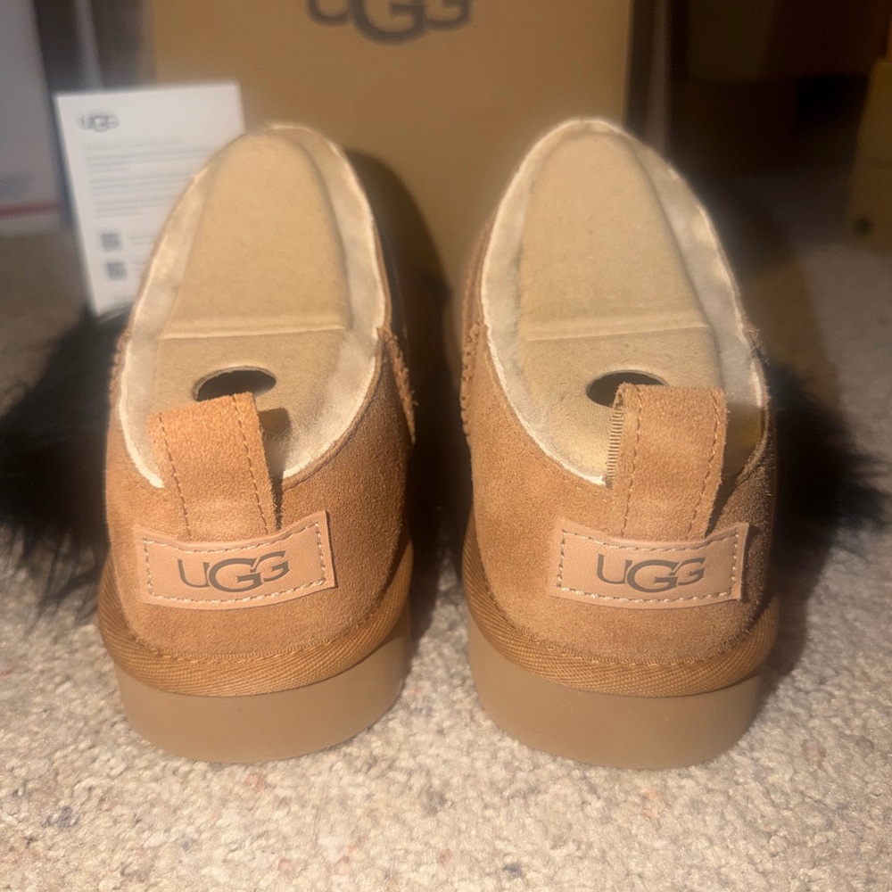UGG Classic Micro Chestnut Suede Shearling Slip-On Clog - Picture 3 of 9